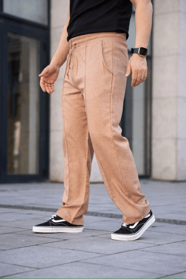Erkek Keten Cepli Çıma Dikişli Jogger Buggy Pantalon Rahat Kalıp - Kahverengi
