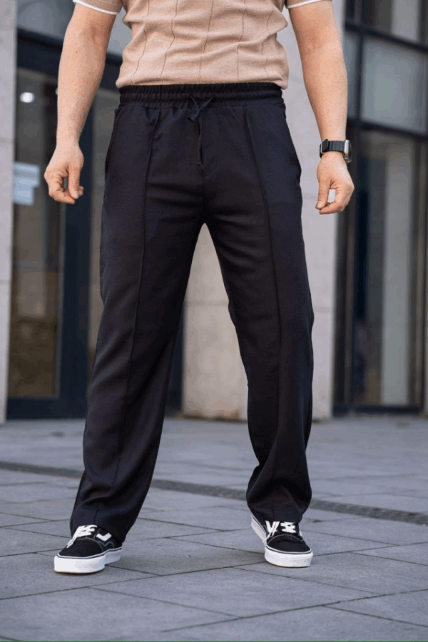 Erkek Keten Cepli Çıma Dikişli Jogger Buggy Pantalon Rahat Kalıp - Siyah