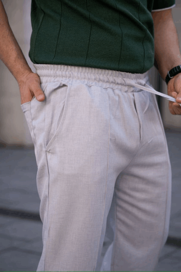 Erkek Keten Cepli Çıma Dikişli Jogger Buggy Pantalon Rahat Kalıp - Gri