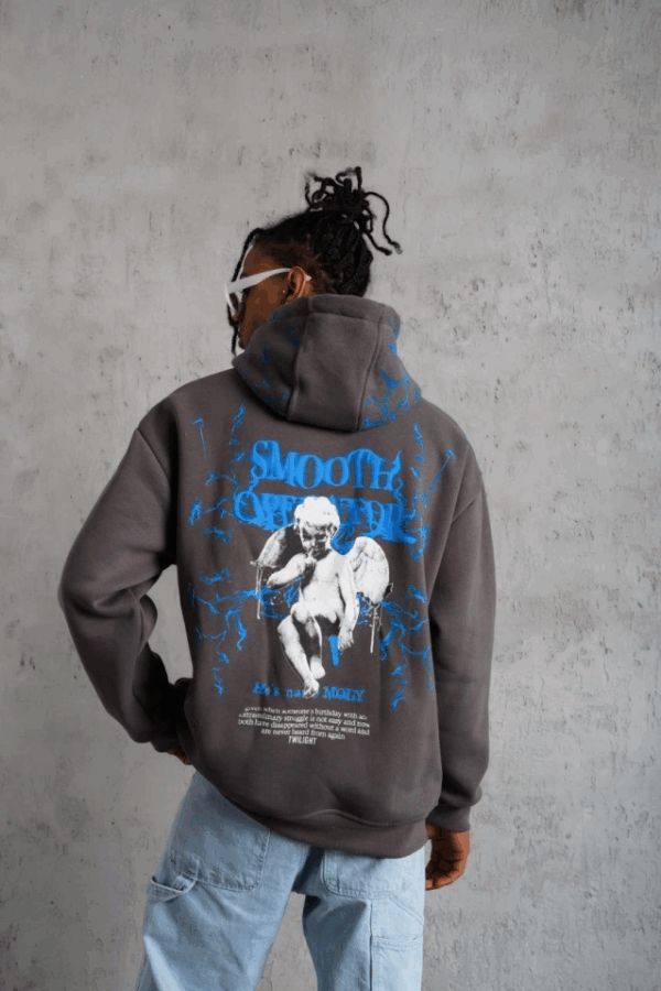 Erkek Yıldırım Baskılı Kapşonlu Sweatshirt - Gri