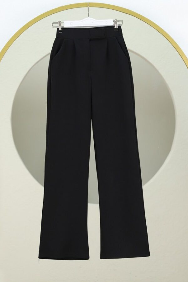 Cırtlı Fermuarlı Palazzo Pantolon -Siyah
