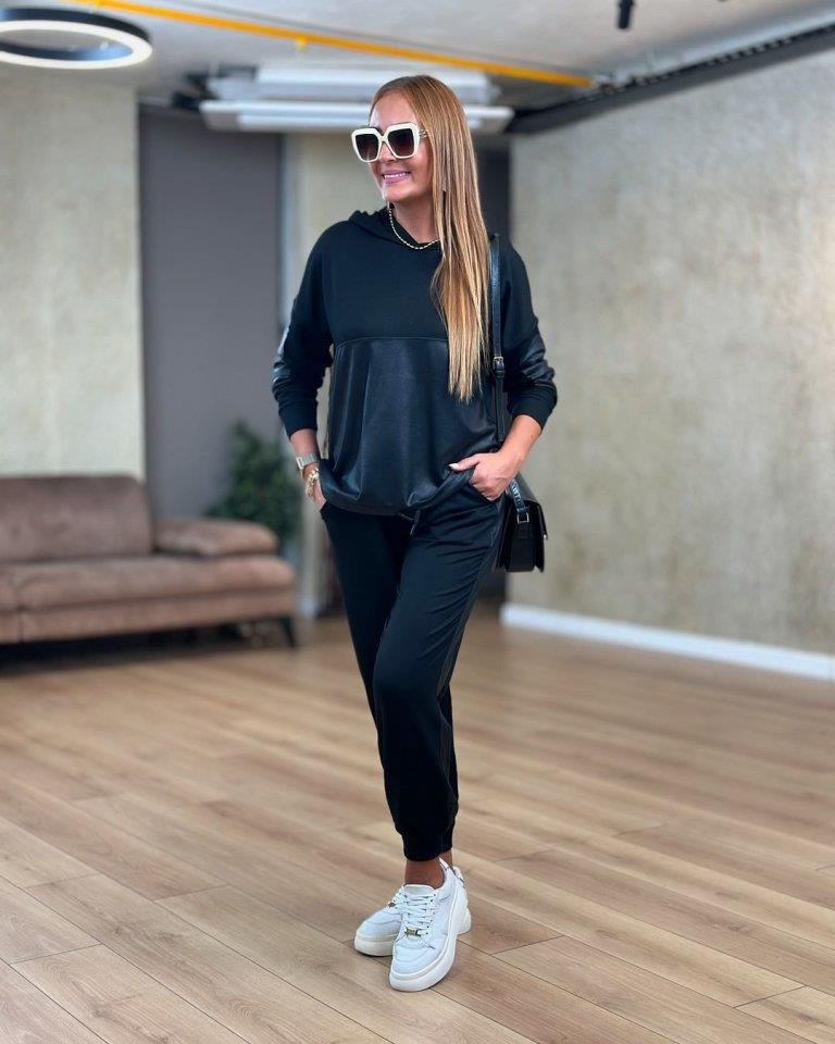 Kadın Uzun Kollu Kapşonlu Viskon Iki Iplik Bluz Ve Pantolon Ikili Takım - Görsel 8