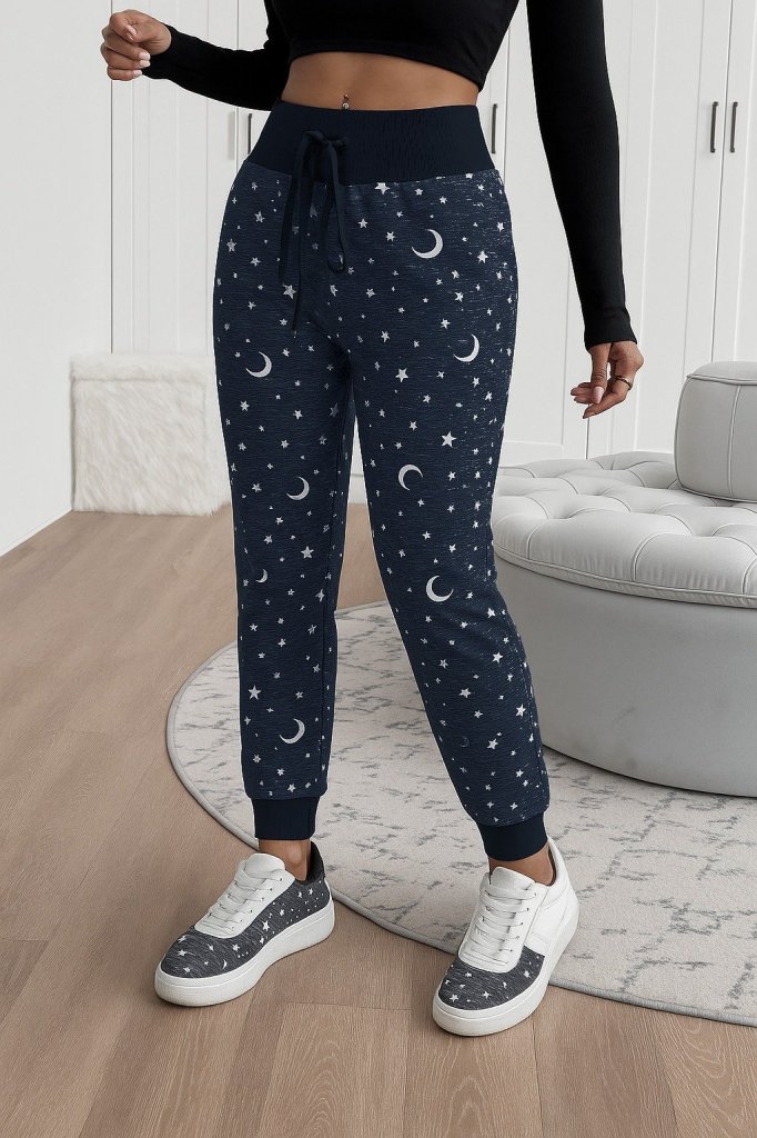 Kadın Yüksek Bel Bağcıklı Desenli Iki Iplik Pantolon - Görsel 2