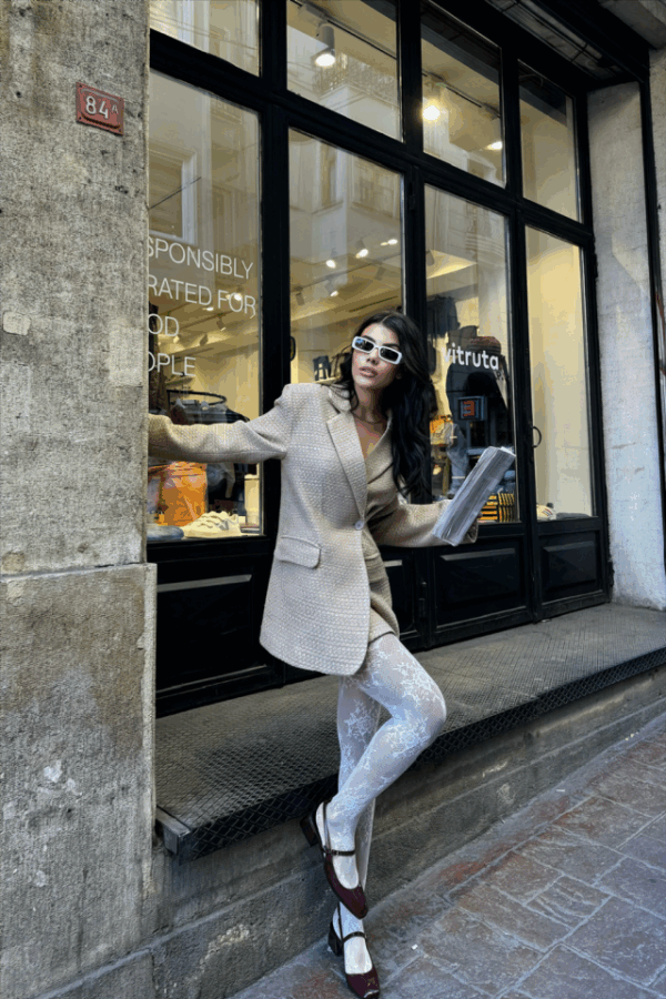 TEK DÜĞME CEKET ŞANEL KUMAŞ - Kahverengi