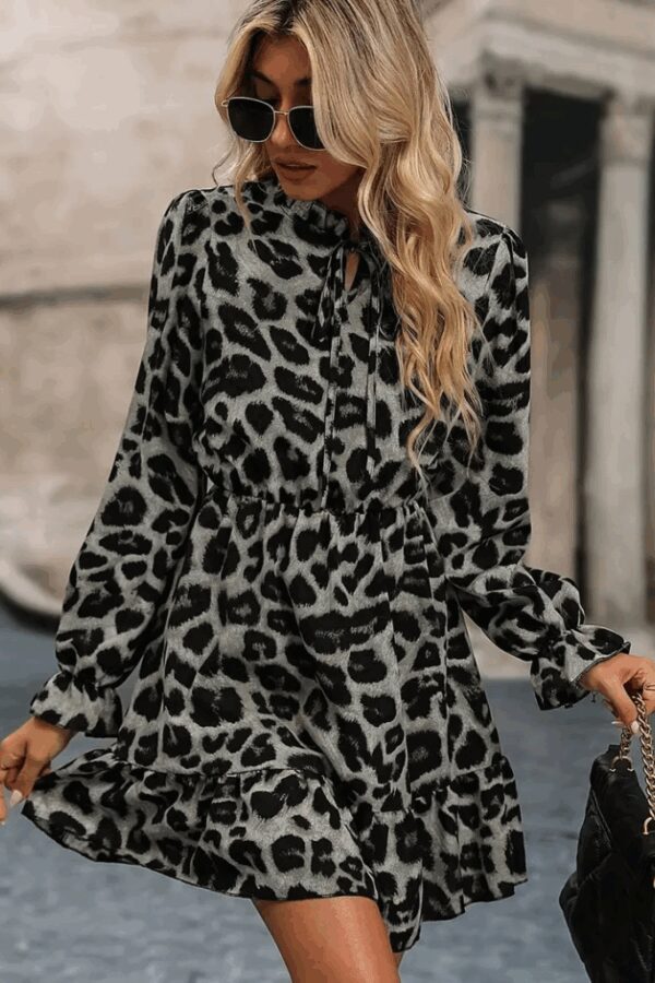 Kadın Uzun Kollu Yakadan Bağlamalı Beli Lastikli şardonlu Dalgıç Elbise