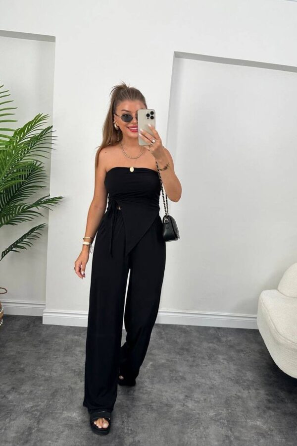 Kadın Sandy Kumaş Starplez Bluz Ve Palazzo Pantolon Ikili Takım