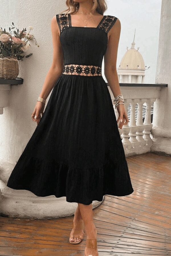 Kadın Askılı Ve Beli Dantel Detaylı Fırfırlı Uzun Bürümcük Elbise