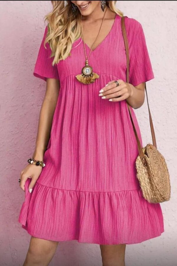 Kadın V Yaka, Fırfırlı Bürümcük Kumaş Elbise