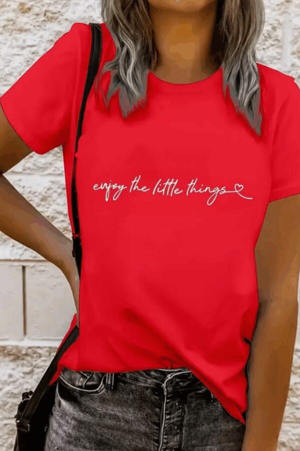 Kadın Kısa Kollu önü Yazı Baskılı Basic Süprem Bluz