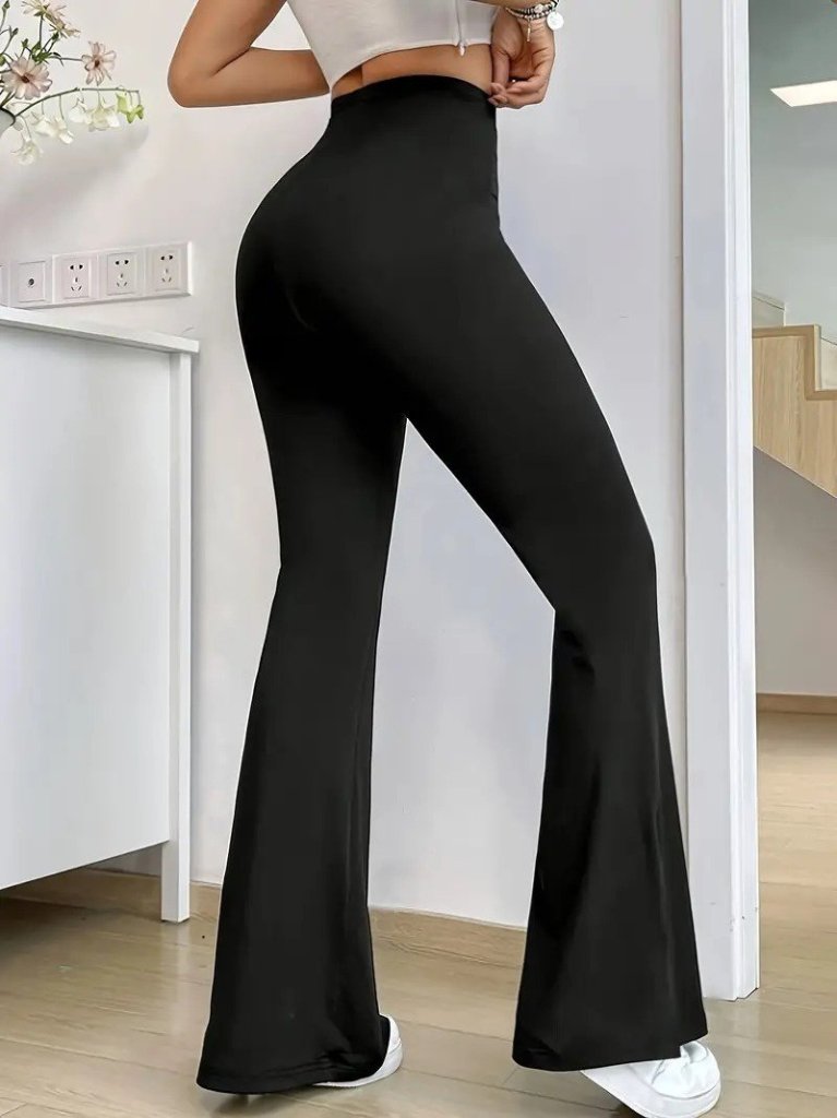 Kadın Yüksek Bel Paçaya Doğru Genişleyen Yandan Yırtmaçlı Dalgıç Pantolon - Görsel 2