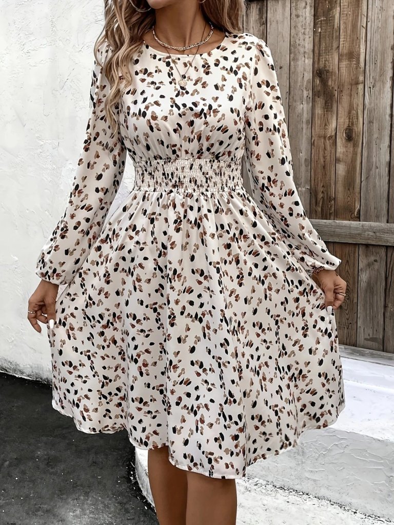 Kadın Uzun Kollu Bot Yaka Beli Lastikli Midi Süprem Elbise - Görsel 4