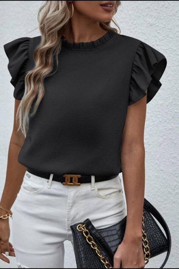 Kadın Yaka Ve Omuz Detaylı Bürümcük Kumaş Bluz