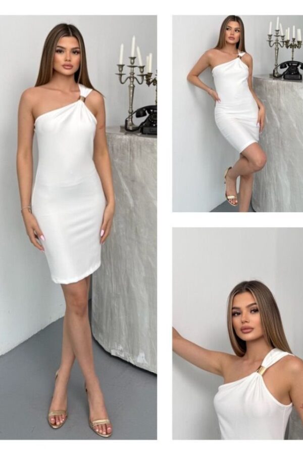 Kadın Ottoman Kumaş Tek Omuz Askılı Toka Detaylı Mini Boy Elbise