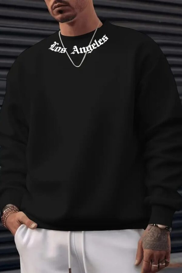 Erkek Uzun Kollu Bisiklet Yaka Yazı Detaylı Iki Iplik Sweat