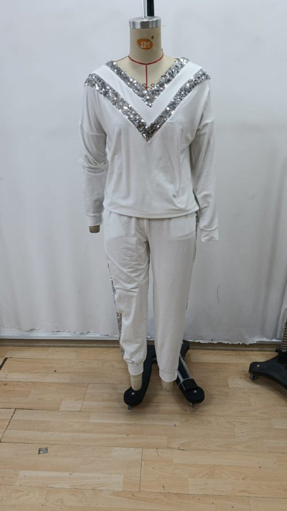 Kadın Uzun Kollu V Yakalı Pulpayetli Viskon Iki Iplik Bluz Ve Pantolon - Görsel 7