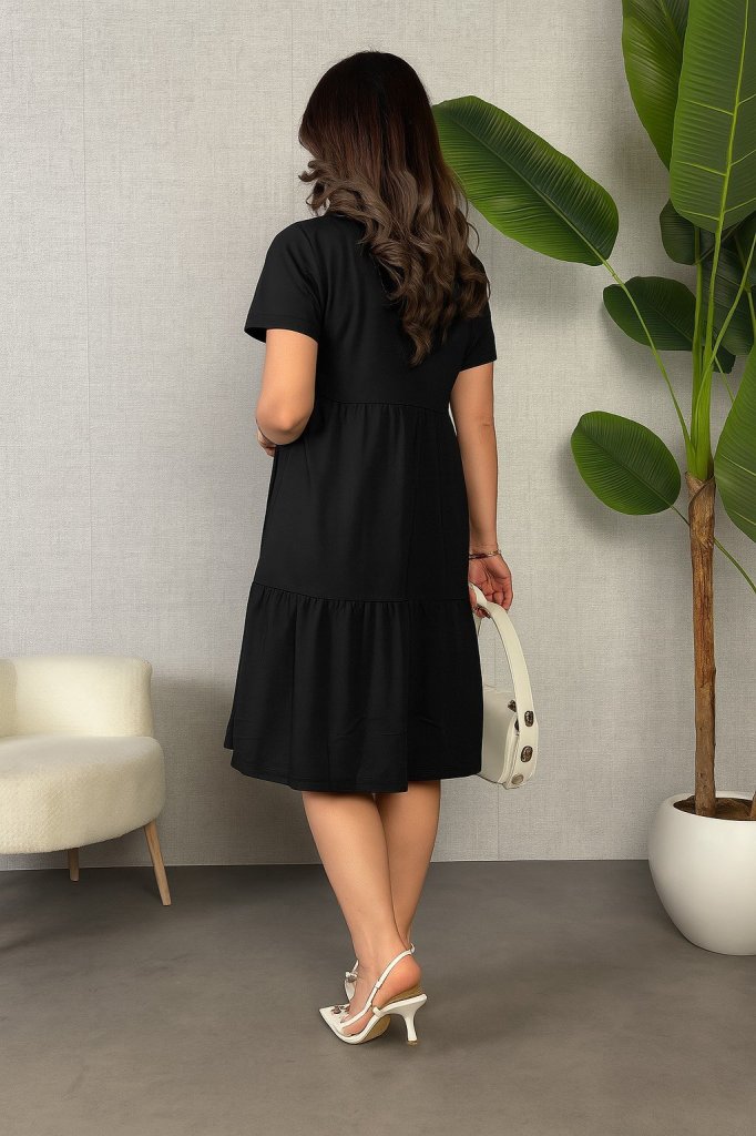 Kadın Kısa Kollu V Yakalı Viskon Elbise - Görsel 3