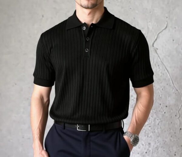 Erkek Kısa Kollu Yakalı Yakadan Düğmeli Triko Tişört