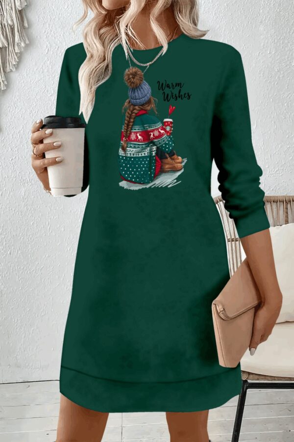 Kadın Uzun Kollu Bisiklet Yaka Desenli Viskon Iki Iplik Elbise