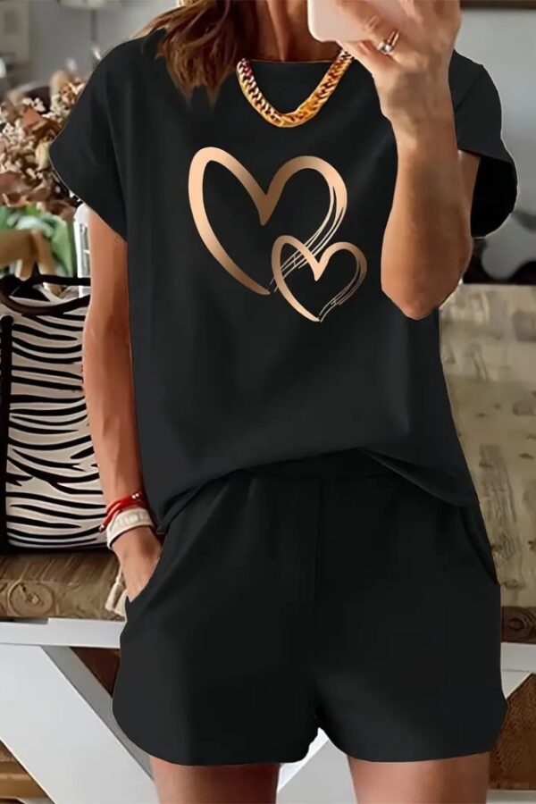 Kadın Kısa Kollu Bisiklet Yaka Viskon Iki Iplik Bluz Ve Short Ikili Takım