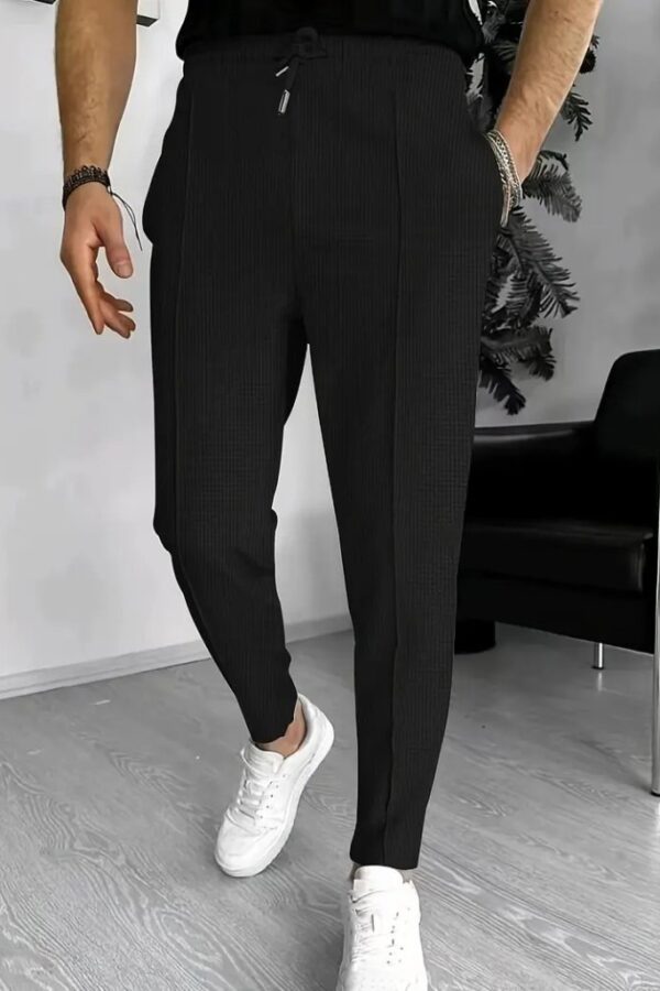 Erkek Yüksek Bel önden Bağcıklı Cepli Waffle Pantolon