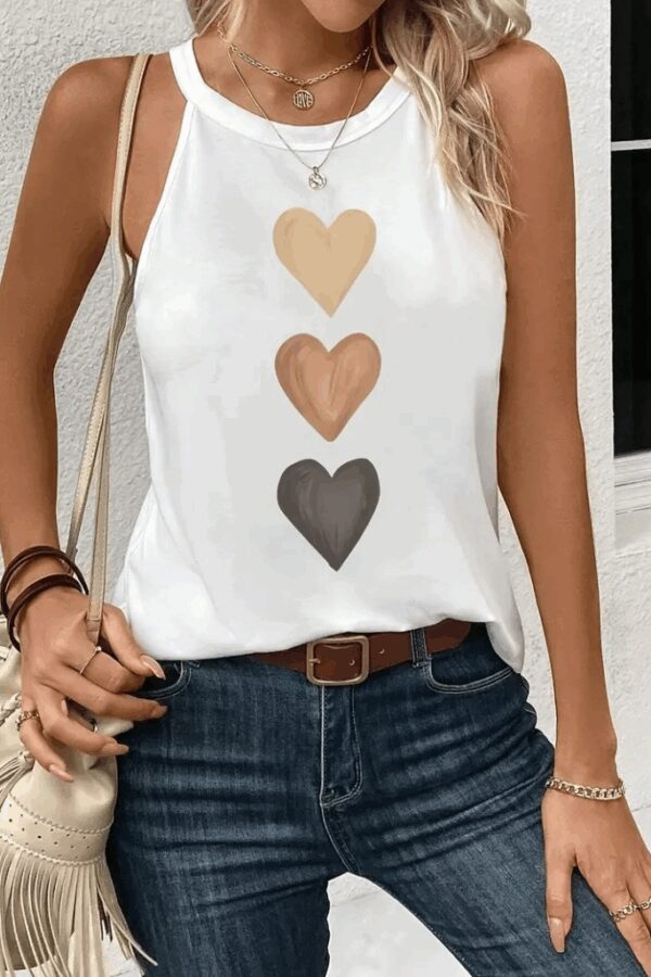 Kadın Omuzlardan Açık Boyundan Askılı Kalp Baskılı Viskon Bluz