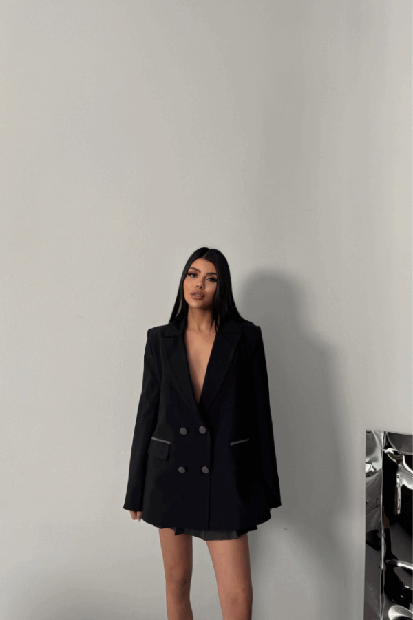 TASARIM CEKET KAPLAMA DÜĞMELİ - Siyah