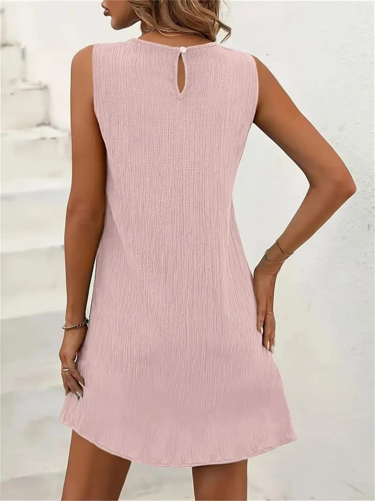 Kadın Sıfır Kollu Bisiklet Yaka Bürümcük Elbise - Görsel 5