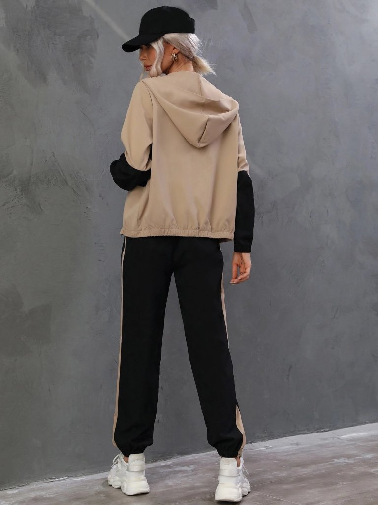 Kadın Uzun Kollu Kapşonlu önden Fermuarlı Viskon Iki Iplik Bluz Ve Pantolon Ikili Takım - Görsel 4