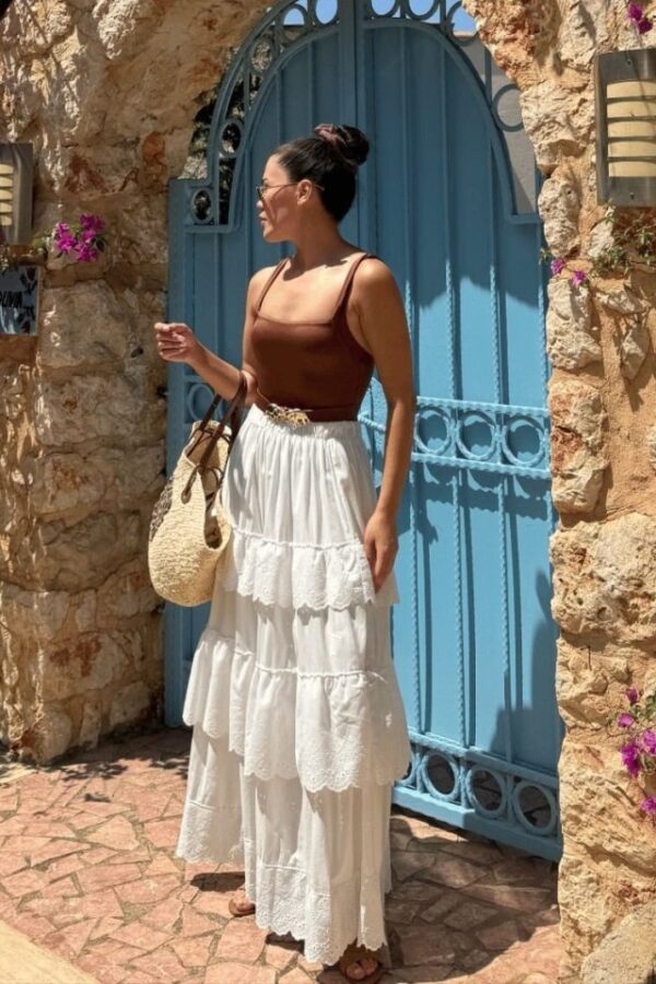 Katlı Pileli Etek - Ekru