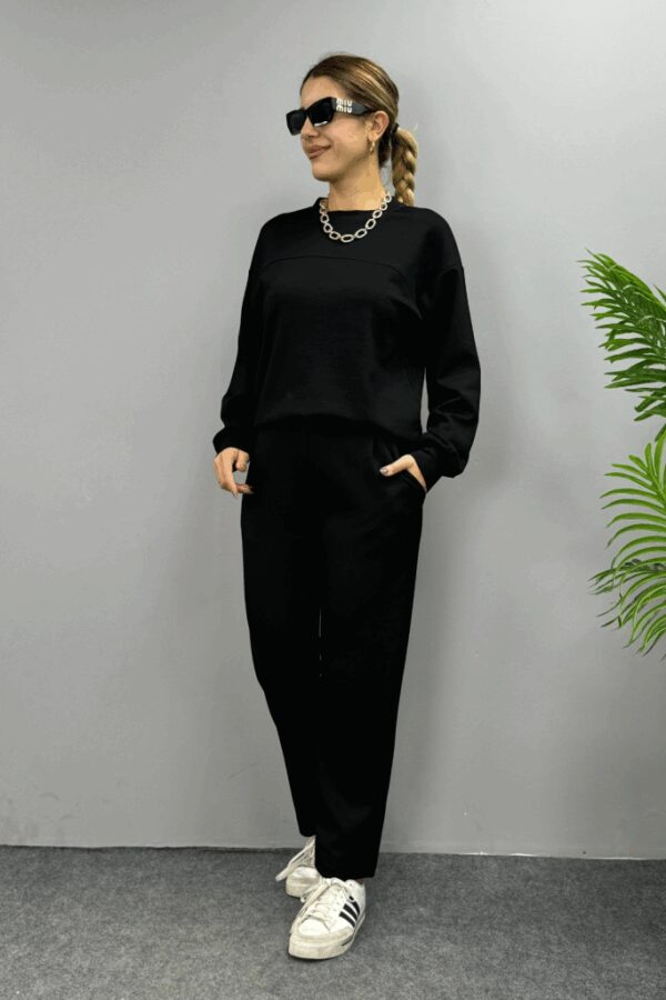 Kadın Uzun Kollu Bisiklet Yaka Viskon Iki Iplik Bluz Ve Pantolon Ikili Takım