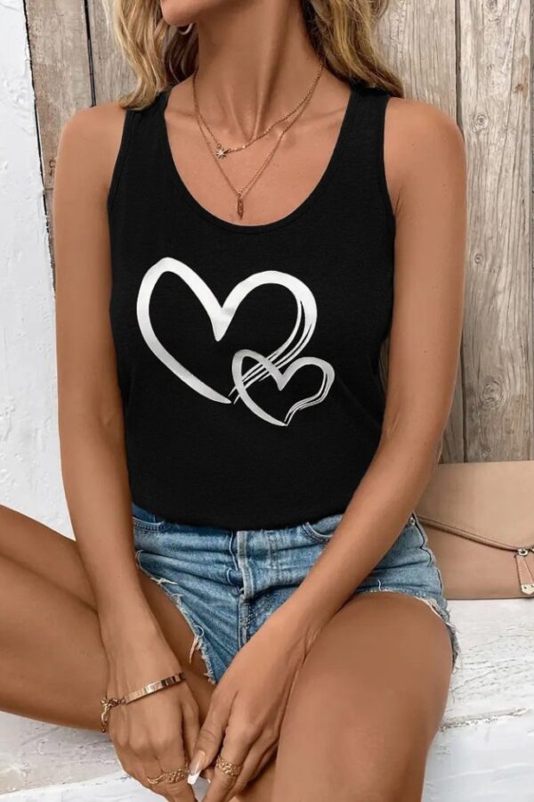 Kadın Askılı Yuvarlak Yaka Kalp Baskılı Viskon Bluz