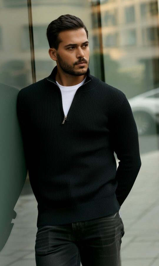 Erkek Balıkçı Zip Yaka Uzun Kollu Triko