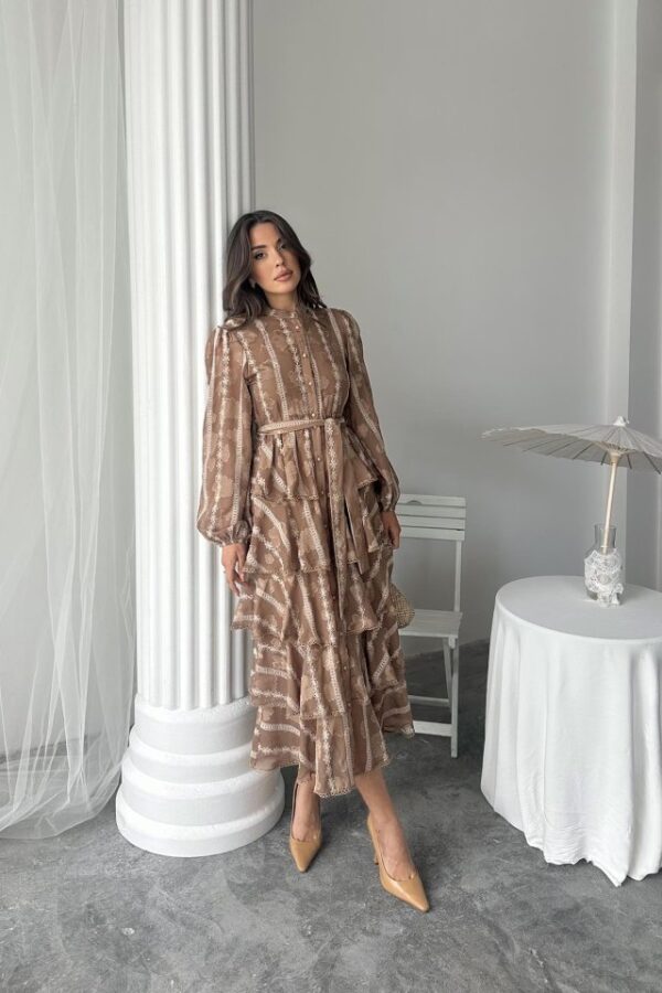 Mint Uzun Volanlı Elbise