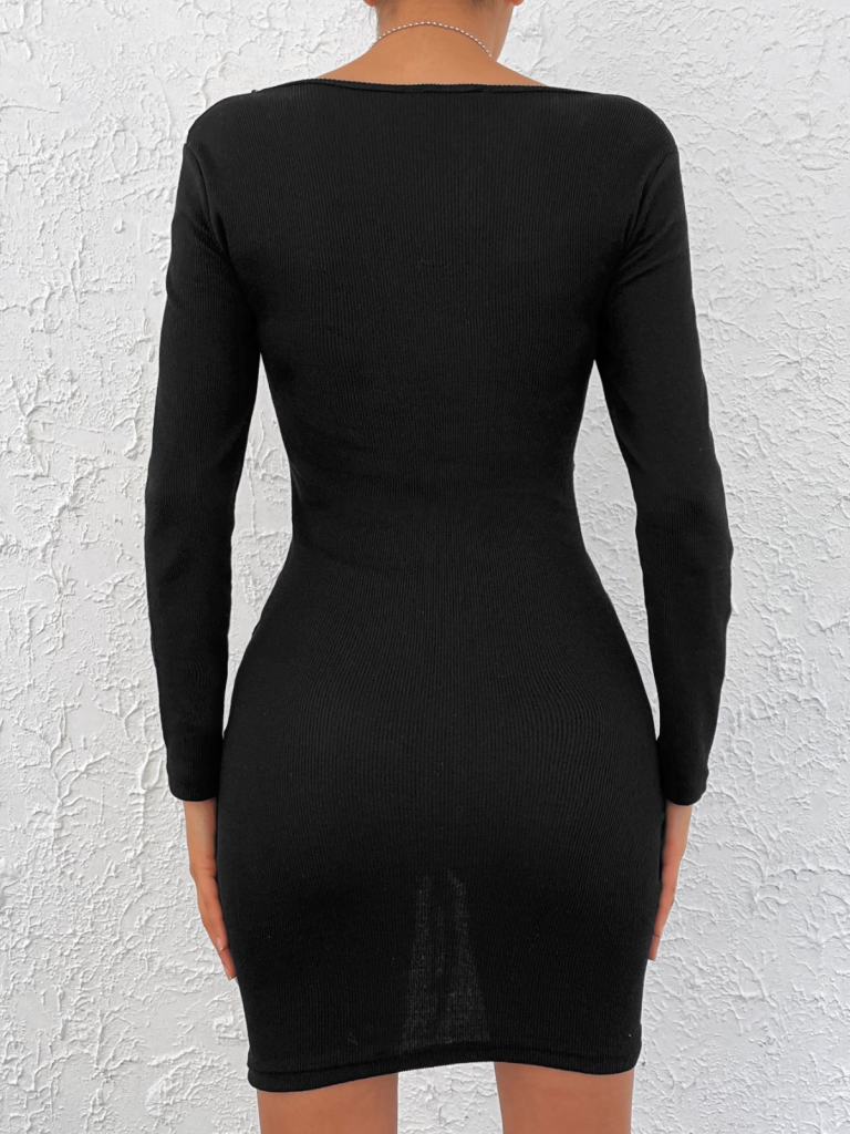 Kadın Uzun Kollu V Yaka Büzgülü Kaşkorse Elbise - Görsel 6