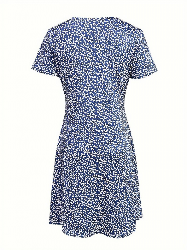 Kadın Kısa Kollu Mini çiçek Desen Süprem Elbise - Görsel 5