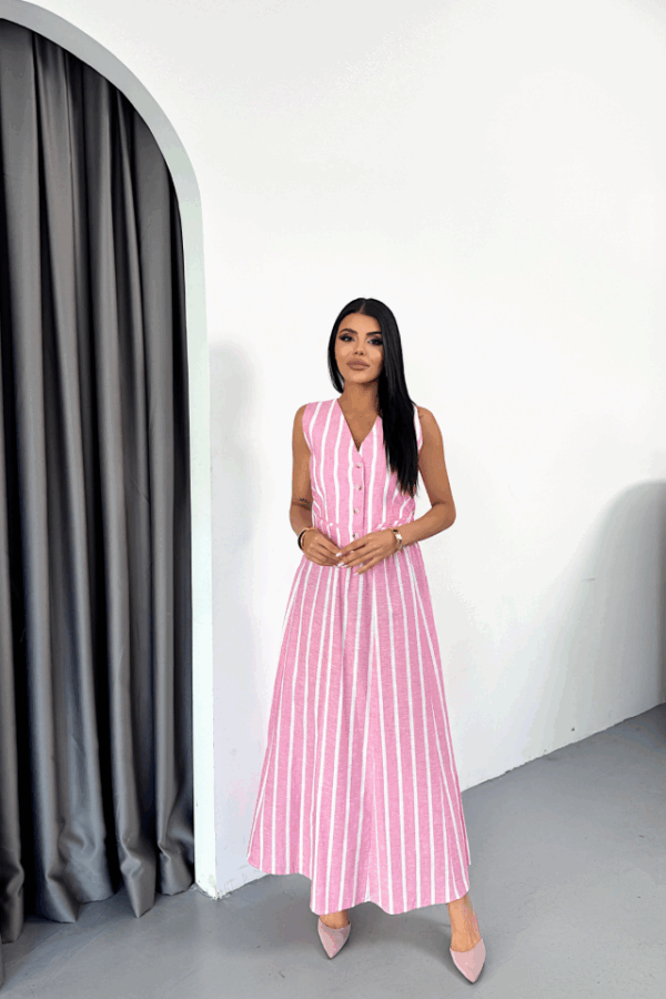 KETEN ÇİZGİLİ YELEK - UZUN ETEK TAKIM - Mavi