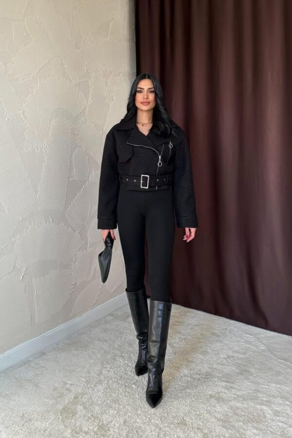 Siyah Kuşgözü Kaşe Manto