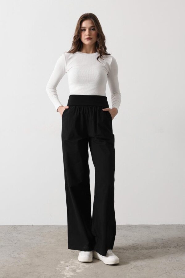 Katlanabilir Bel Pantolon - Siyah