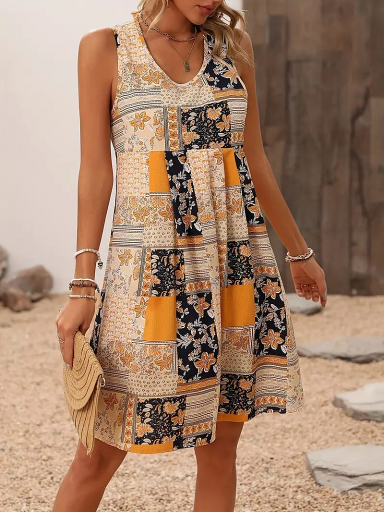 Kadın Sıfır Kol Yuvarlak Yaka çiçek Desenli Süprem Elbise - Görsel 2