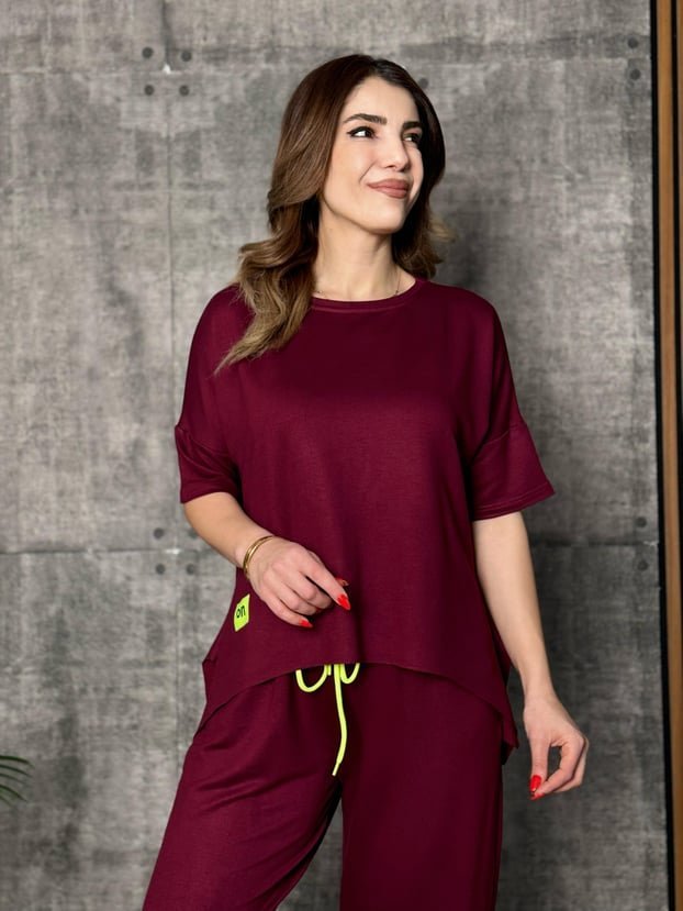 Kadın Kısa Kollu Bisiklet Yaka Viskon Iki Iplik Bluz Ve Pantolon Ikili Takım - Görsel 8