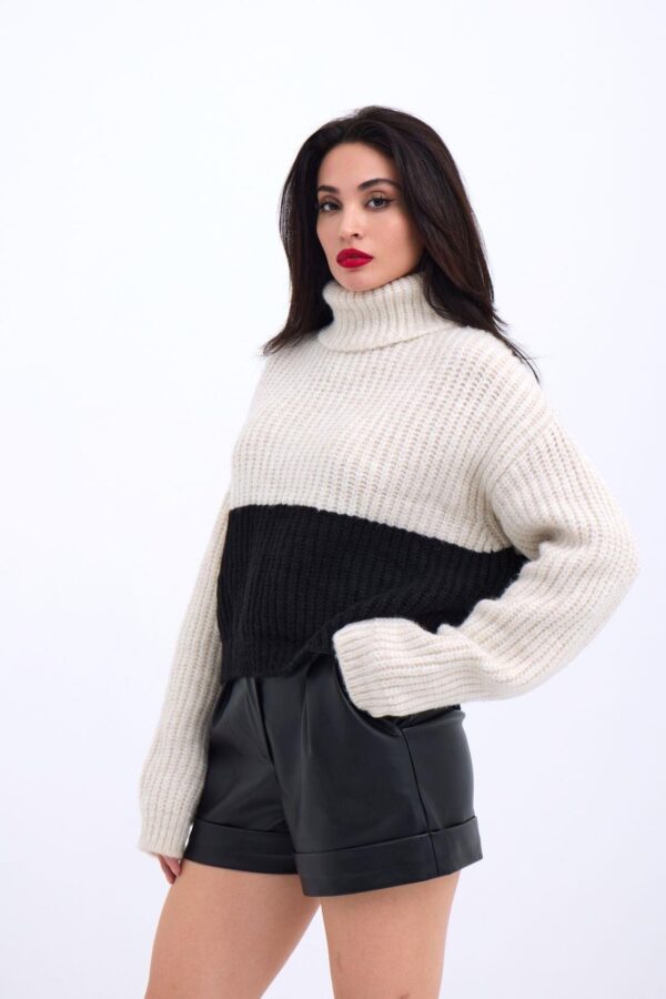 3904 TRİKO BALIKÇI ÇİZGİLİ KAZAK-KREM-SİYAH