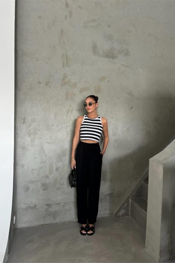 BEL LASTİK DETAYLI MODAL KUMAŞ PANTOLON - Siyah