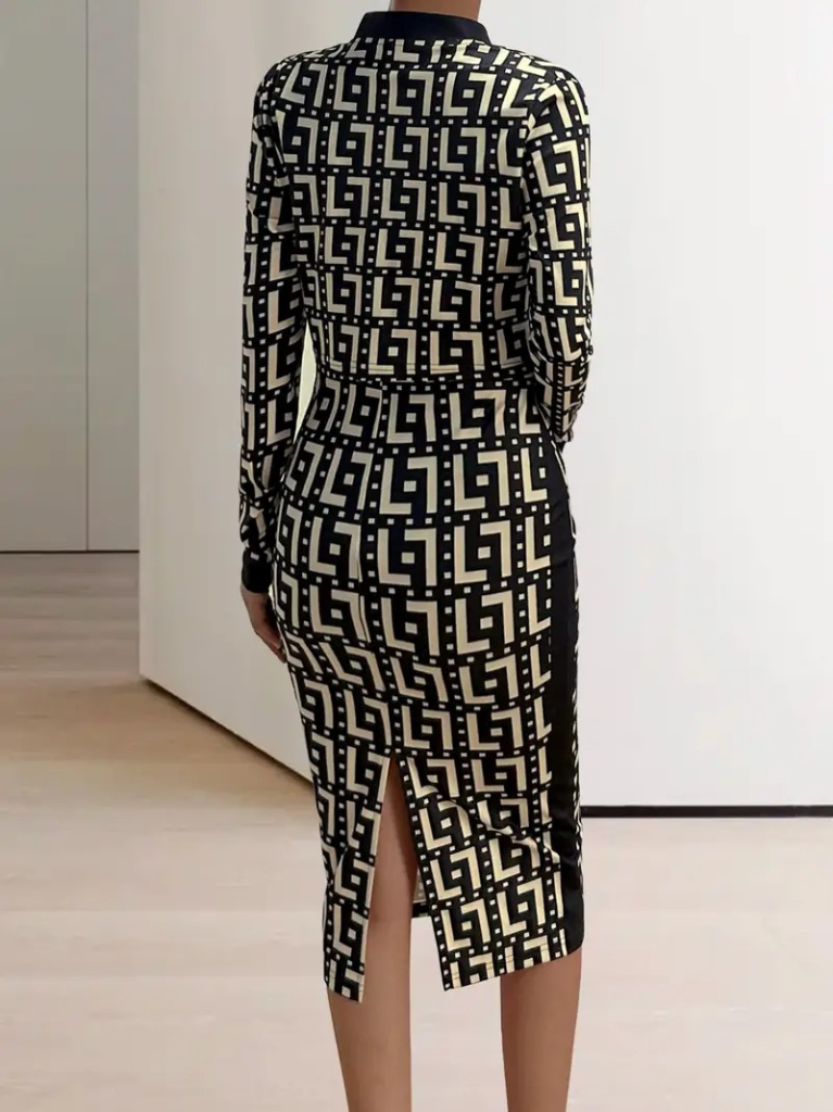 Kadın Uzun Kollu Askılı Yuvarlak Yaka Desenli Dalgıç Bluz Ceket Ve Etek üçlü Takım - Görsel 2