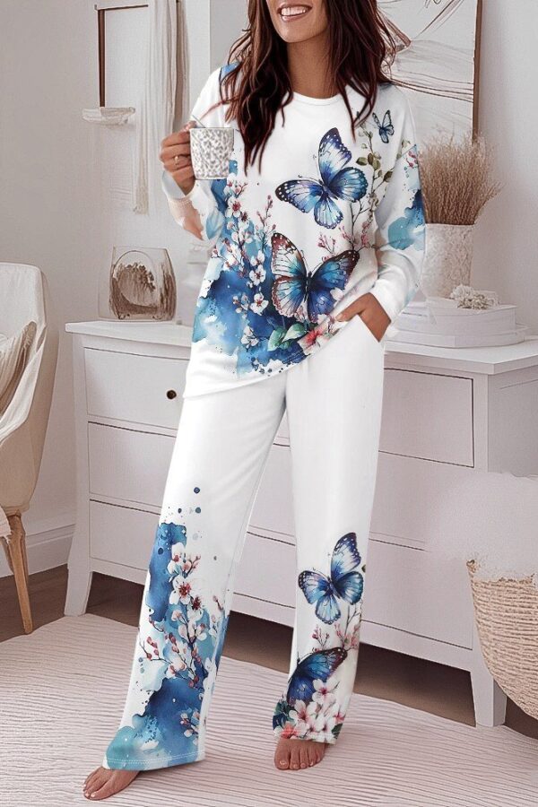 Kadın Uzun Kollu Bisiklet Yaka Kelebek Desenli Iki Iplik Alt üst Takım