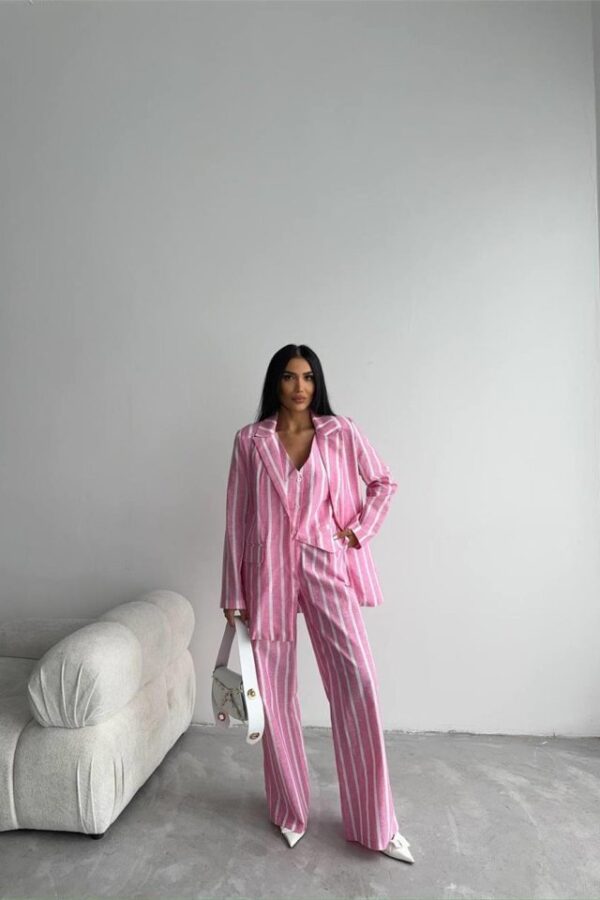 ÇİZGİLİ CEKET KETEN - Pembe