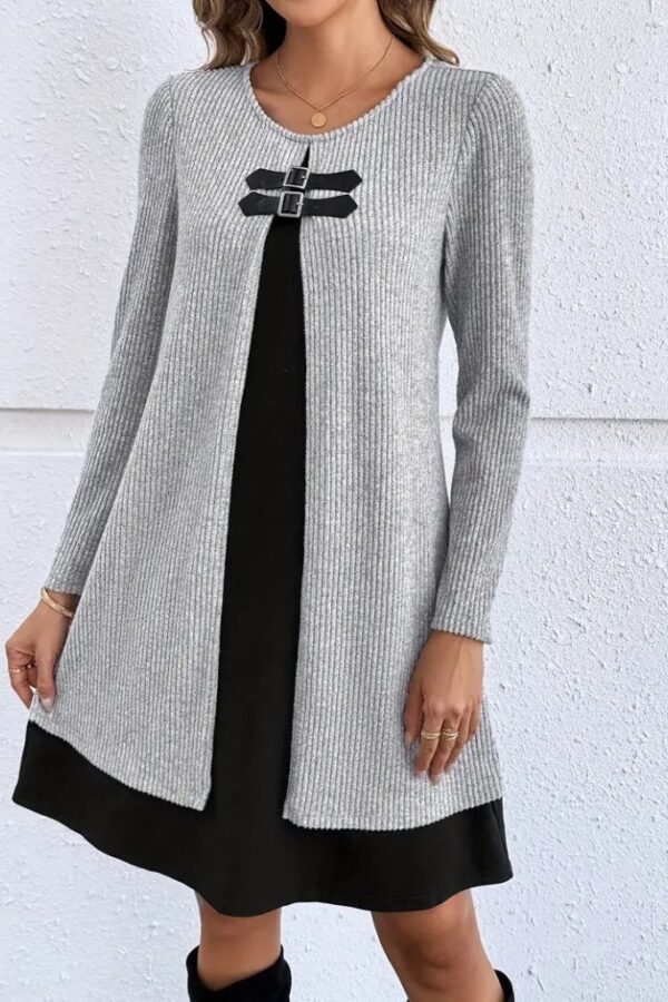 Kadın Uzun Kollu önü Tokalı şardonlu Kaşkorse Iç Kısmı Viskon Midi Elbise Ikili Takım