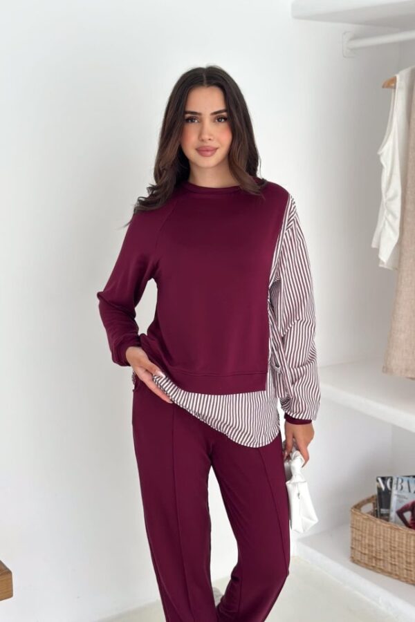 Kadın Gömlek Detay çizgili Yandan Bağlamalı Ikili Takım