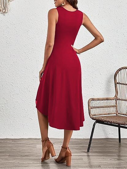 Kadın Sıfır Kollu Bisiklet Yaka Büzgülü Asimetrik Kesim Detaylı Janjan Krep Elbise - Görsel 14