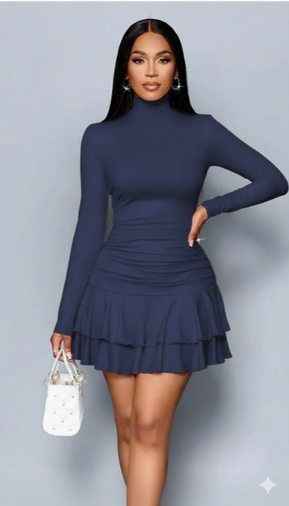 Kadın Uzun Kollu Balıkçı Yaka Mini Fırfırlı Sandy Elbise - Görsel 17