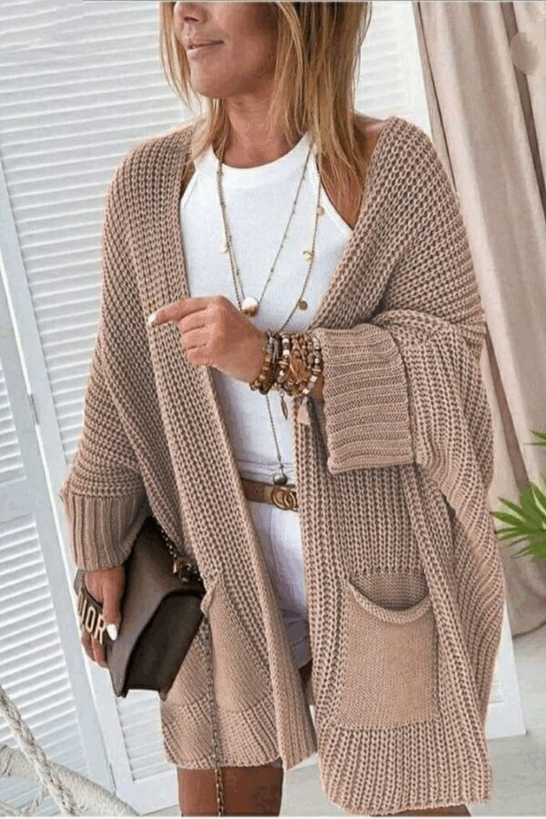 Oversize Kalıp Cepli Salaş Triko Hırka Laci